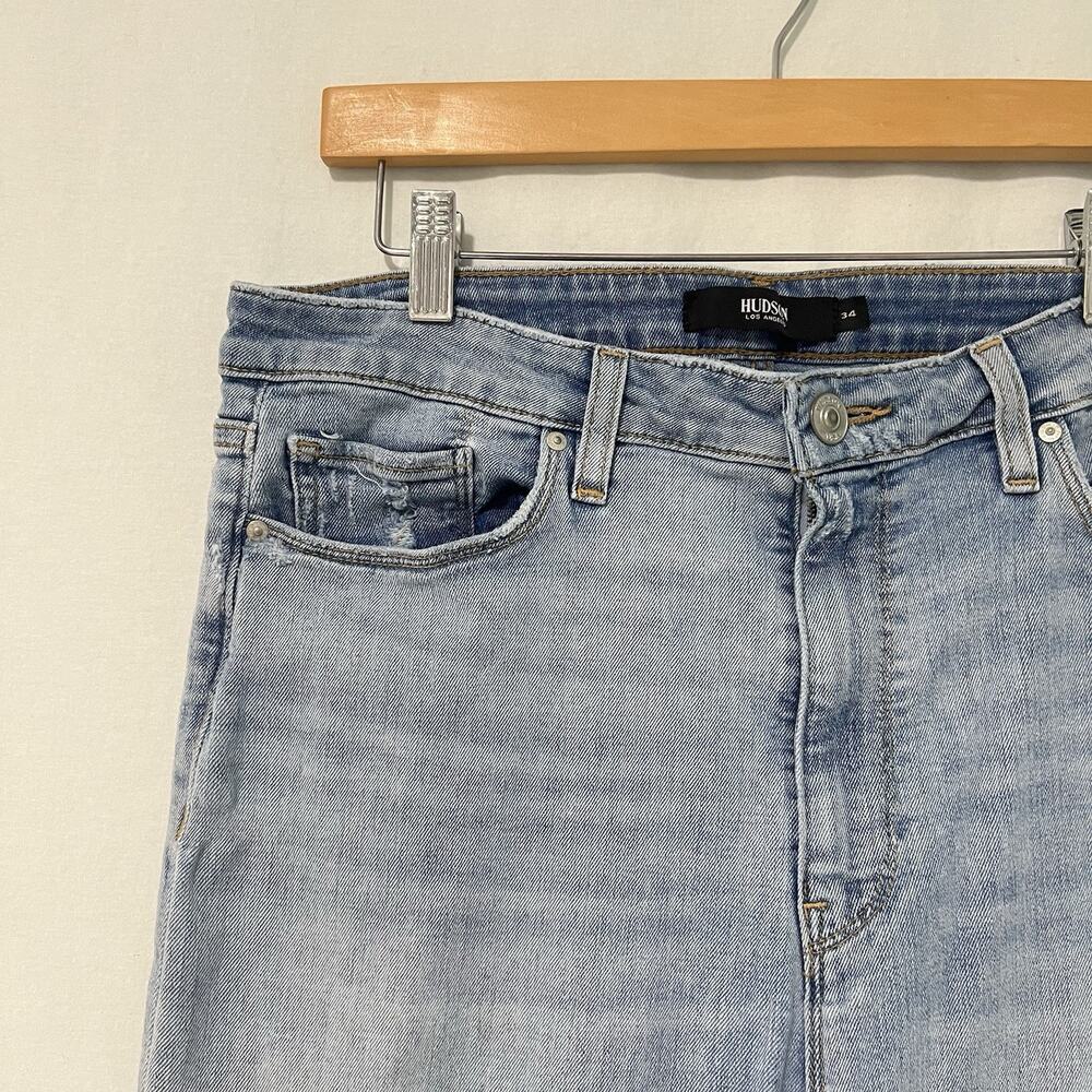 Hudson Barbara High Rise Super Skinny Jeans Blue Women Size 34 Distressed - Picture 2 of 12